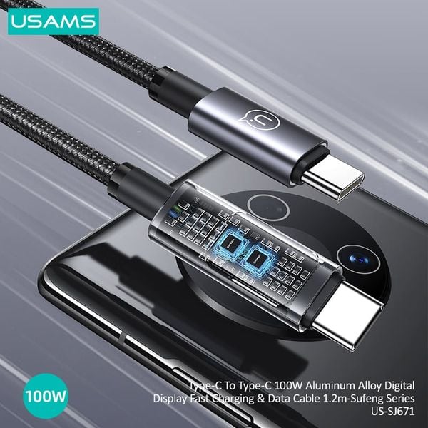 Cáp sạc nhanh USAMS SJ671 Type-C To Type-C 100W Aluminum Alloy Digital Display Sufeng Series