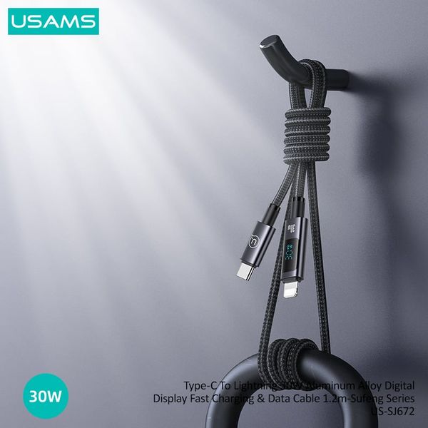 Cáp sạc nhanh USAMS SJ672 Type-C To Lightning 30W Aluminum Alloy Digital Display Sufeng Series
