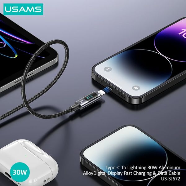 Cáp sạc nhanh USAMS SJ672 Type-C To Lightning 30W Aluminum Alloy Digital Display Sufeng Series