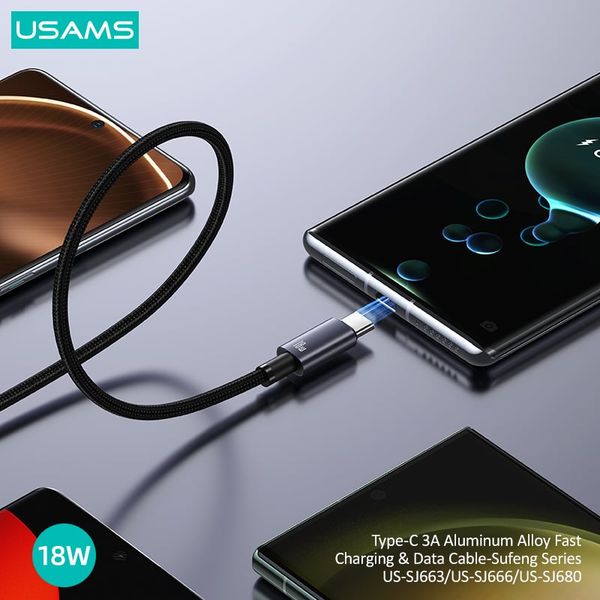 Cáp sạc nhanh USAMS SJ680/SJ663 Type-C 3A Aluminum Alloy Sufeng Series
