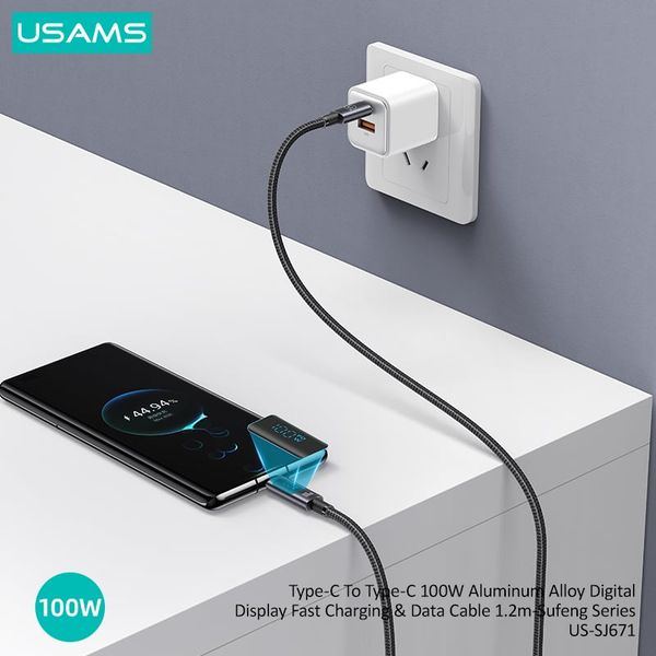 Cáp sạc nhanh USAMS SJ671 Type-C To Type-C 100W Aluminum Alloy Digital Display Sufeng Series