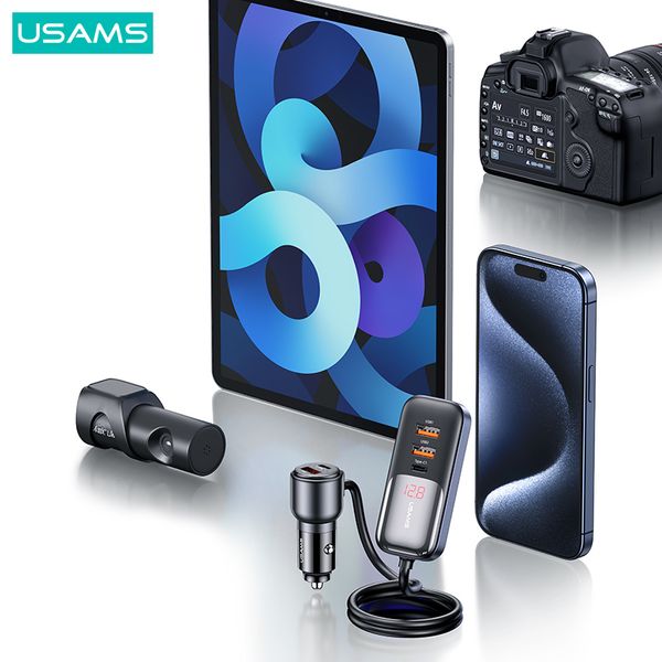 Tẩu Sạc Cho Ô Tô 2C + 3A USAMS CC213 C40 165W (Digital Display, QC, PD3.0, with 1.5m Data Cable)