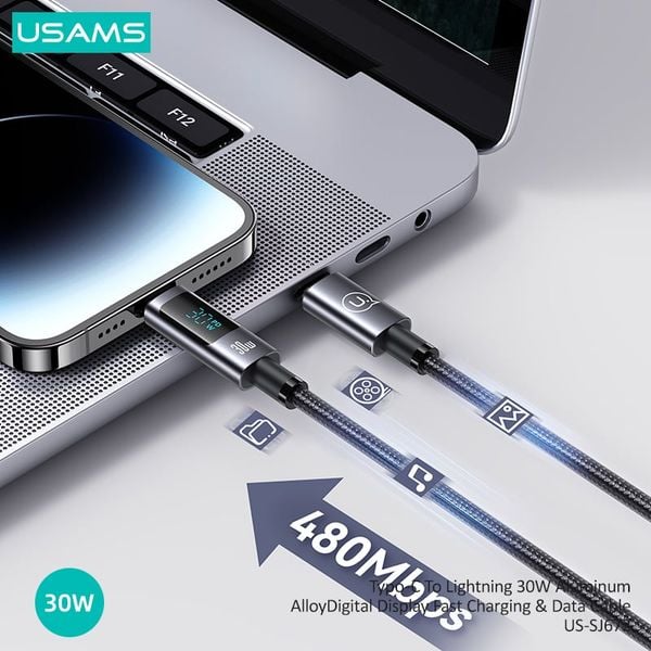 Cáp sạc nhanh USAMS SJ672 Type-C To Lightning 30W Aluminum Alloy Digital Display Sufeng Series