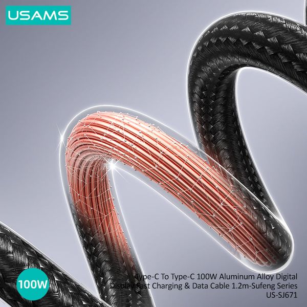 Cáp sạc nhanh USAMS SJ671 Type-C To Type-C 100W Aluminum Alloy Digital Display Sufeng Series