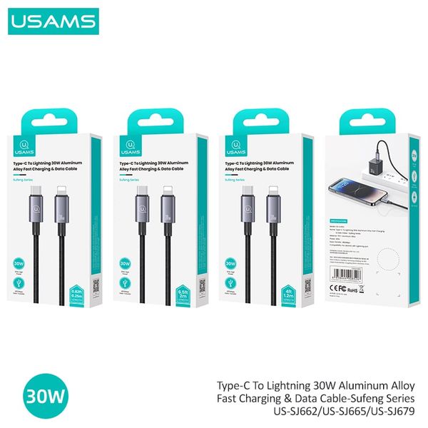 Cáp sạc nhanh USAMS SJ679/SJ662 Type-C To Lightning 30W Aluminum Alloy Sufeng Series
