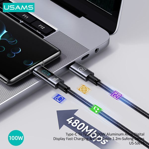 Cáp sạc nhanh USAMS SJ671 Type-C To Type-C 100W Aluminum Alloy Digital Display Sufeng Series