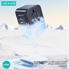 Bộ Sạc Nhanh Du Lịch Đa Năng 2C+U USAMS CC199 T62 GaN 65W (EU/UK/AU/US)