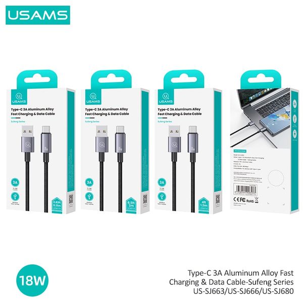 Cáp sạc nhanh USAMS SJ680/SJ663 Type-C 3A Aluminum Alloy Sufeng Series