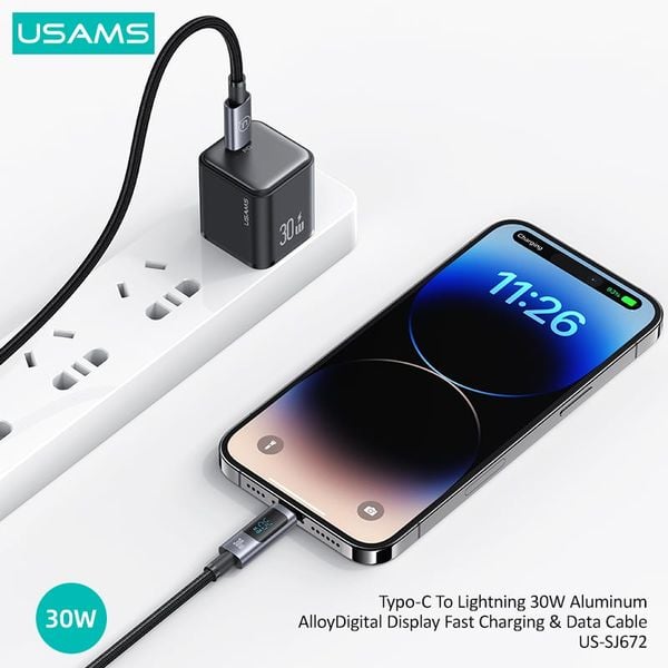 Cáp sạc nhanh USAMS SJ672 Type-C To Lightning 30W Aluminum Alloy Digital Display Sufeng Series