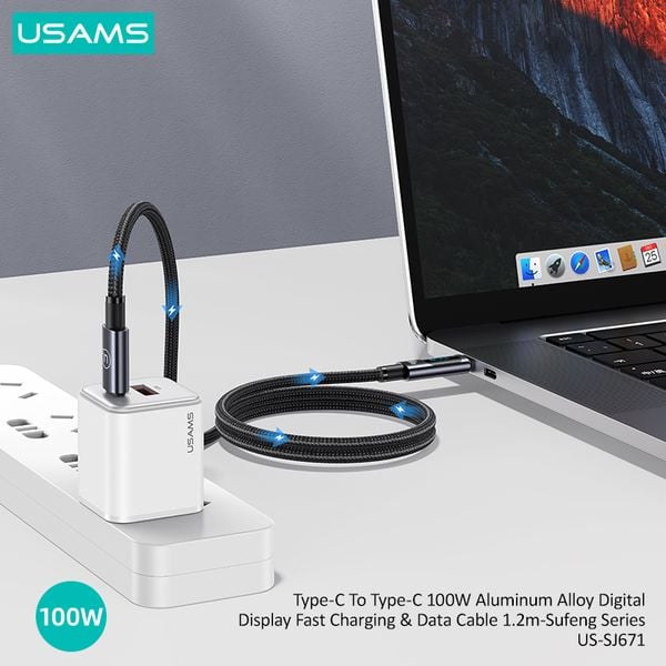 Cáp sạc nhanh USAMS SJ671 Type-C To Type-C 100W Aluminum Alloy Digital Display Sufeng Series