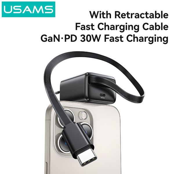 Bộ Sạc Nhanh Kèm Cáp Sạc Dây Rút USAMS CC241 30W Type-C Charger GaN PD3.0+QC3.0