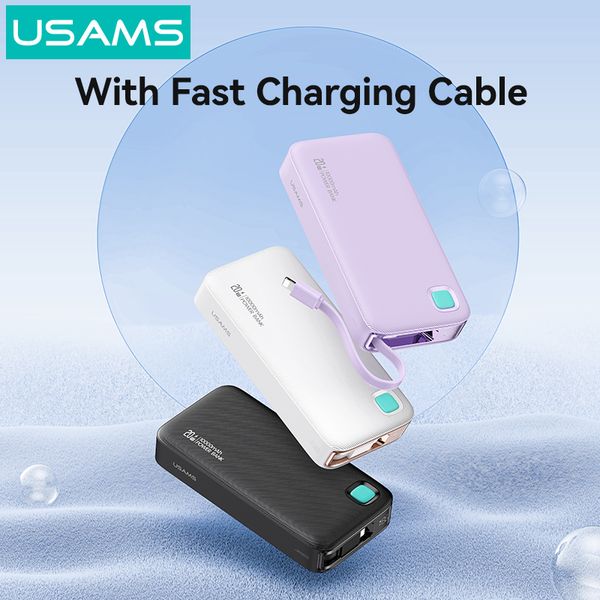 Pin Dự Phòng Tích Hợp Cáp Dây Rút Lightning USAMS CD225 10000mAh 20W (LED Display)