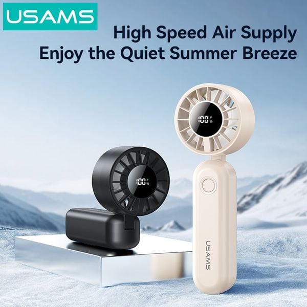 Quạt Cầm Tay USAMS ZB352 3W (Intelligent Digital Display, 1200mAh, 5-gear of Wind, 105° Foldable, 10398RPM)