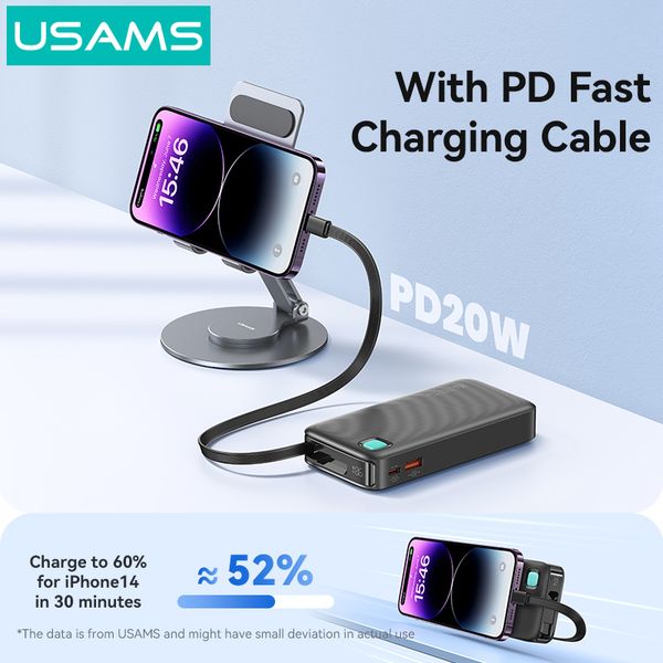 Pin Dự Phòng Tích Hợp Cáp Dây Rút Lightning USAMS CD225 10000mAh 20W (LED Display)