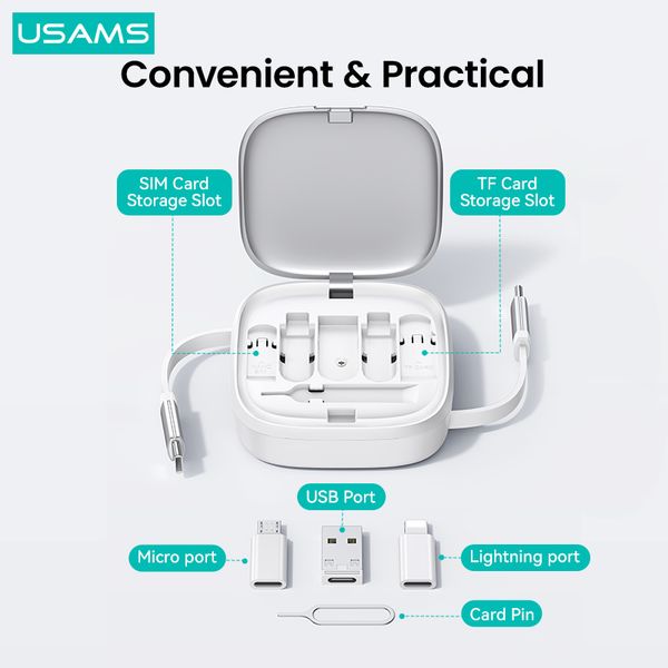 Cáp Sạc Dây Rút Đa Năng USAMS SJ650 U87 60W (Tích Hợp Bộ Đầu chuyển )