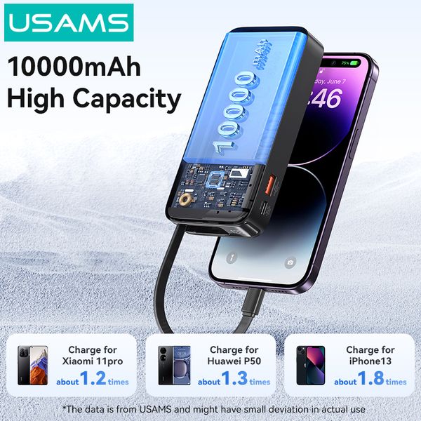 Pin Dự Phòng Tích Hợp Cáp Dây Rút Lightning USAMS CD225 10000mAh 20W (LED Display)