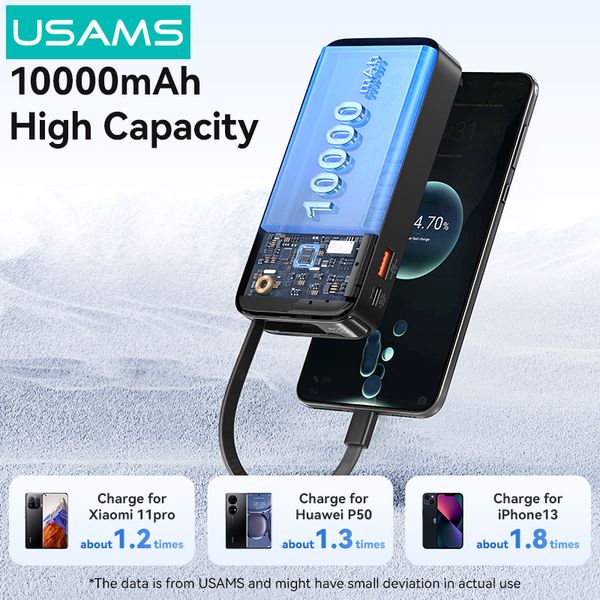 Pin Sạc Dự Phòng Tích Hợp Cáp Dây Rút Type-C USAMS CD224 10000mAh 20W (Digital Display)