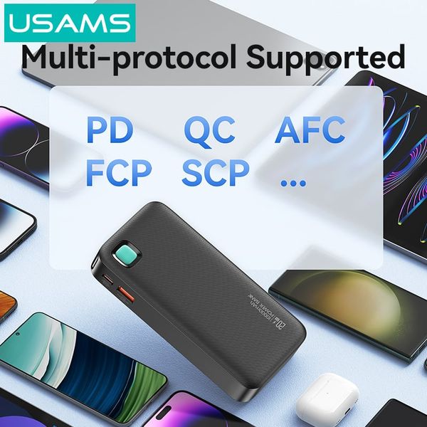Pin Sạc Dự Phòng Tích Hợp Cáp Dây Rút Type-C USAMS CD224 10000mAh 20W (Digital Display)