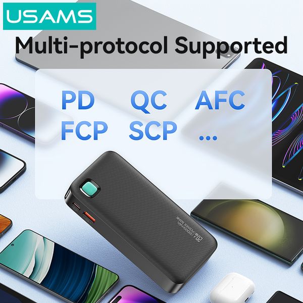 Pin Dự Phòng Tích Hợp Cáp Dây Rút Lightning USAMS CD225 10000mAh 20W (LED Display)