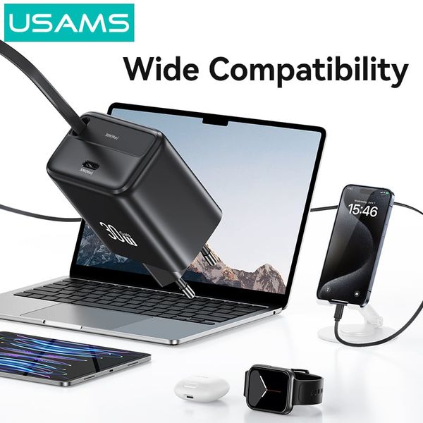 Bộ Sạc Nhanh Kèm Cáp Sạc Dây Rút USAMS CC241 30W Type-C Charger GaN PD3.0+QC3.0