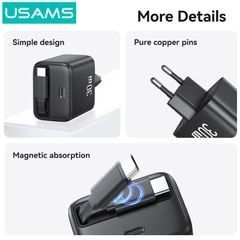 Bộ Sạc Nhanh Kèm Cáp Sạc Dây Rút USAMS CC241 30W Type-C Charger GaN PD3.0+QC3.0
