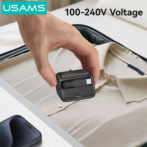 Bộ Sạc Nhanh Kèm Cáp Sạc Dây Rút USAMS CC241 30W Type-C Charger GaN PD3.0+QC3.0