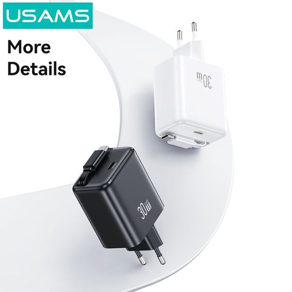 Bộ Sạc Nhanh Kèm Cáp Sạc Dây Rút USAMS CC241 30W Type-C Charger GaN PD3.0+QC3.0