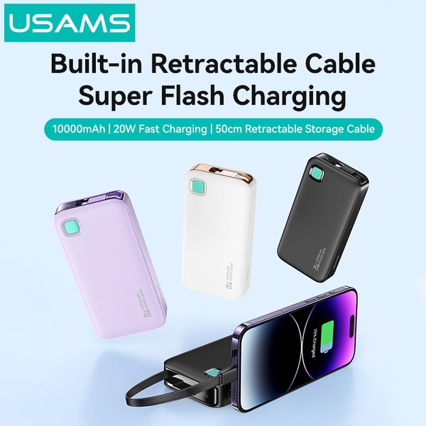 Pin Dự Phòng Tích Hợp Cáp Dây Rút Lightning USAMS CD225 10000mAh 20W (LED Display)