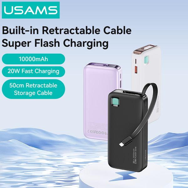 Pin Dự Phòng Tích Hợp Cáp Dây Rút Lightning USAMS CD225 10000mAh 20W (LED Display)