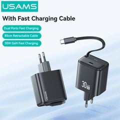 Bộ Sạc Nhanh Kèm Cáp Sạc Dây Rút USAMS CC241 30W Type-C Charger GaN PD3.0+QC3.0