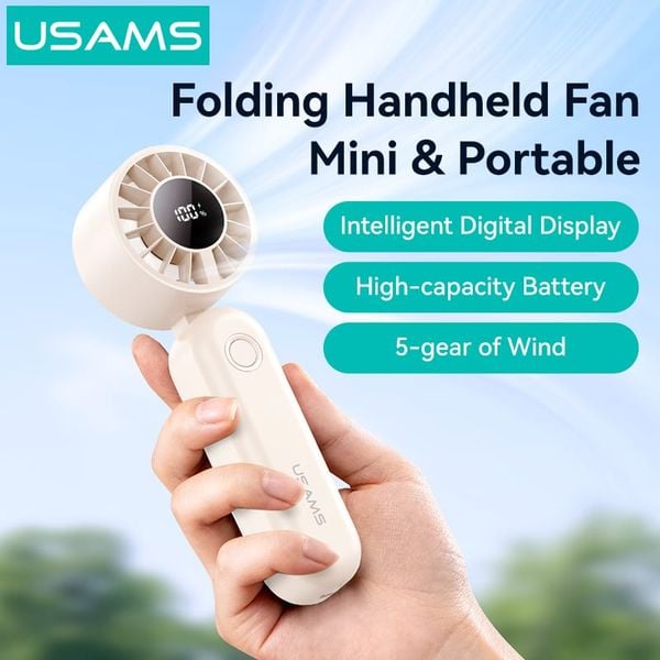Quạt Cầm Tay USAMS ZB352 3W (Intelligent Digital Display, 1200mAh, 5-gear of Wind, 105° Foldable, 10398RPM)