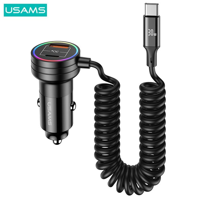 Tẩu Sạc Nhanh Kèm Cáp USAMS CC167 C33 60W USB+Type-C Dual Ports