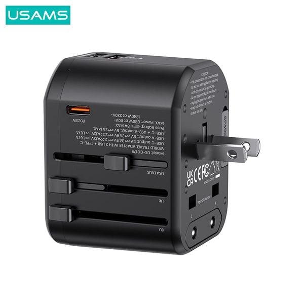 Bộ Sạc Du Lịch USAMS CC179 T59 Dual USB + Type-C PD 20W (US/UK/EU/CN Plug)