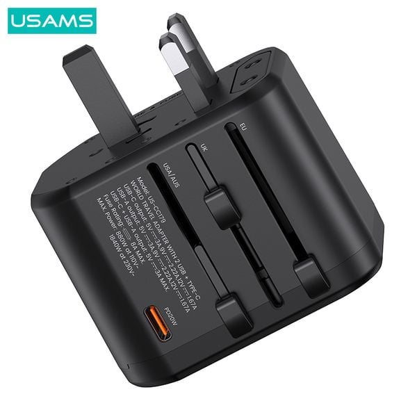 Bộ Sạc Du Lịch USAMS CC179 T59 Dual USB + Type-C PD 20W (US/UK/EU/CN Plug)