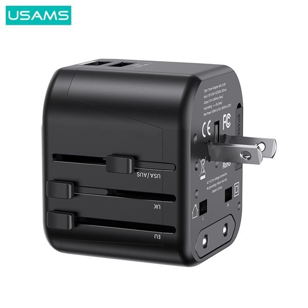 Bộ Sạc Du Lịch USAMS CC173 T55 12W Dual USB-A Universal Travel Charger (US/UK/EU/CN Plug)