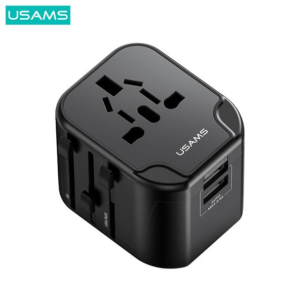 Bộ Sạc Du Lịch USAMS CC173 T55 12W Dual USB-A Universal Travel Charger (US/UK/EU/CN Plug)
