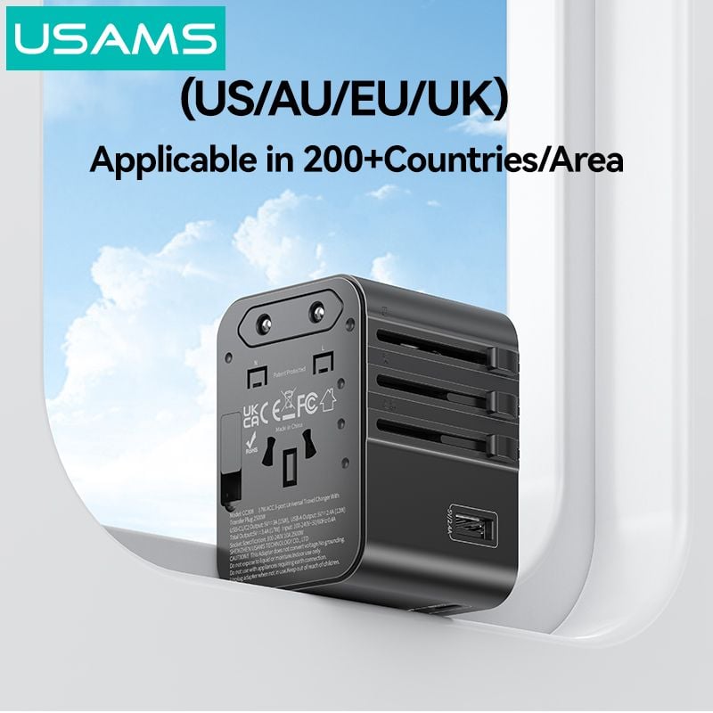 Củ Sạc Du Lịch 2C+1A USAMS CC308 17W (US/AU/UK/EU)