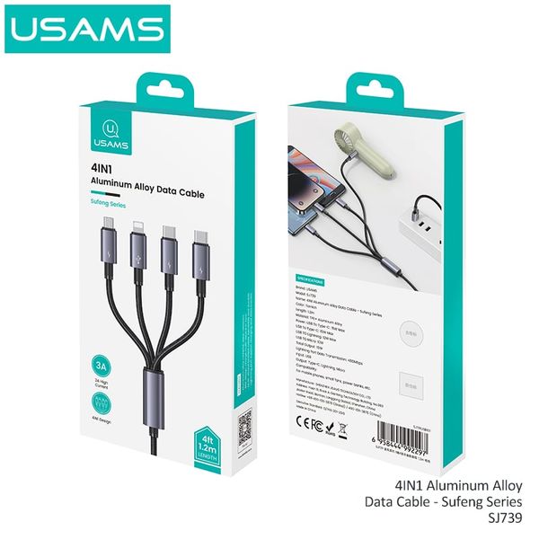 Cáp sạc đa năng USAMS SJ739 4In1 15W Aluminum Alloy Sufeng Series