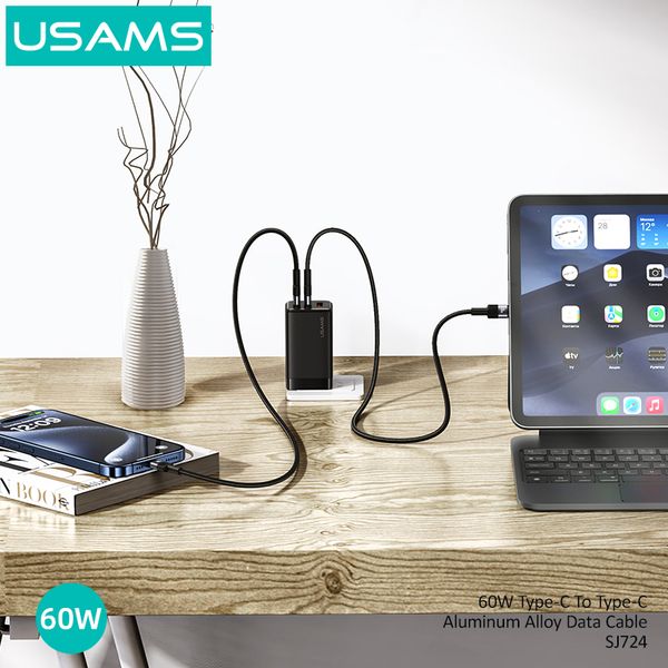 Cáp sạc nhanh USAMS SJ724 60W Type-C To Type-C Aluminum Alloy SY Series