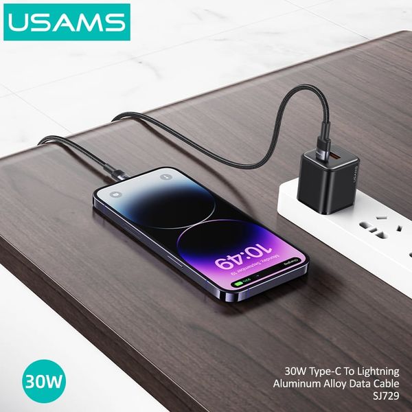 Cáp sạc nhanh USAMS SJ729 30W Type-C To Lightning Aluminum Alloy SY Series