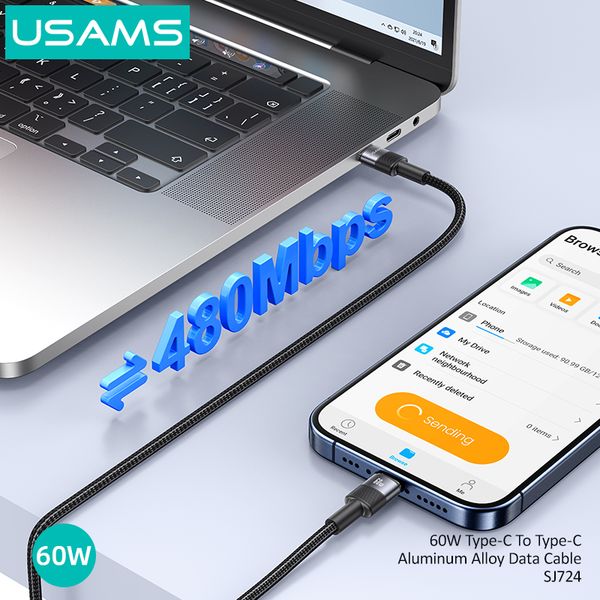Cáp sạc nhanh USAMS SJ724 60W Type-C To Type-C Aluminum Alloy SY Series