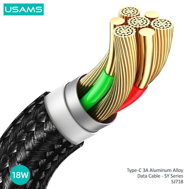 Cáp sạc nhanh USAMS SJ718 Type-C 3A Aluminum Alloy SY Series