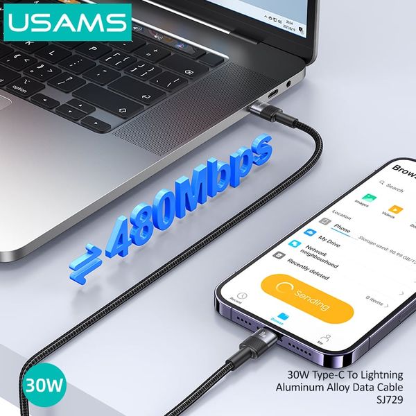 Cáp sạc nhanh USAMS SJ729 30W Type-C To Lightning Aluminum Alloy SY Series
