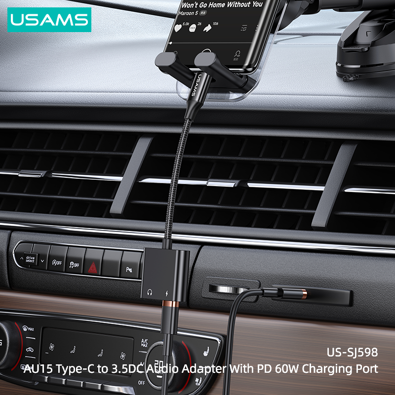 Đầu chuyển Type-C to Audio 3.5 DC USAMS AU15 + PD 60W