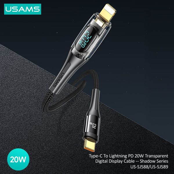 Cáp Sạc Nhanh C To Lightning USAMS SJ588 20W (1.2m, Trong suốt, Digital Display)