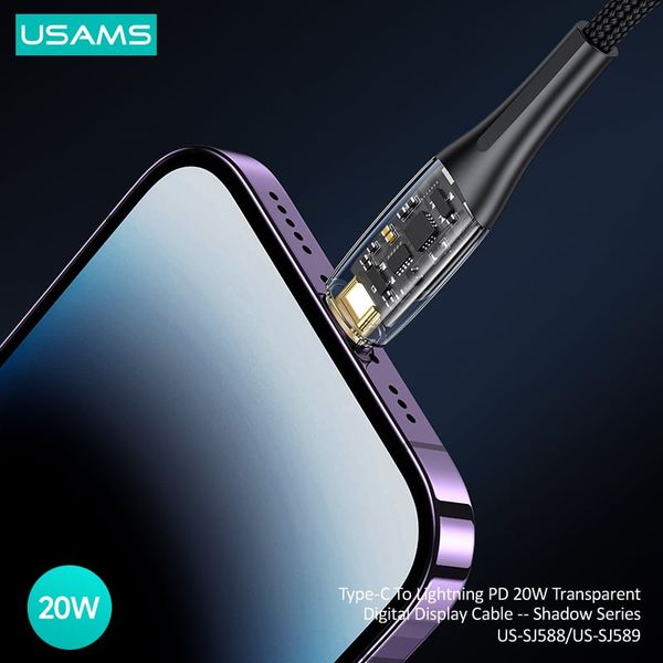 Cáp Sạc Nhanh C To Lightning USAMS SJ588 20W (1.2m, Trong suốt, Digital Display)
