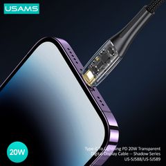Cáp Sạc Nhanh C To Lightning USAMS SJ588 20W (1.2m, Trong suốt, Digital Display)