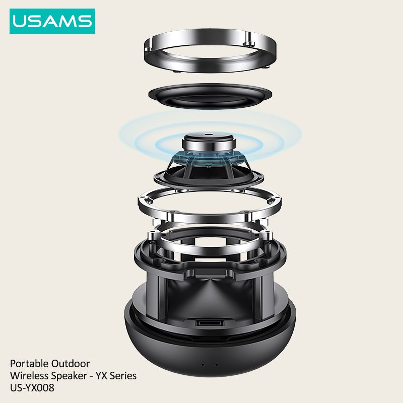 Loa Bluetooth Di Động USAMS YX008 10W (Bluetooth v5.0, 1800mAh, 360° Surround Stereo, IPX6)