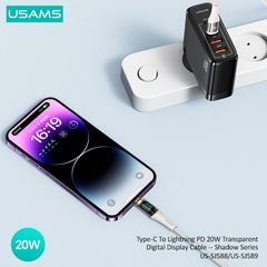 Cáp Sạc Nhanh C To Lightning USAMS SJ588 20W (1.2m, Trong suốt, Digital Display)
