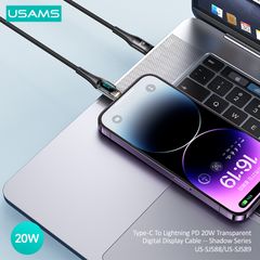Cáp Sạc Nhanh C To Lightning USAMS SJ588 20W (1.2m, Trong suốt, Digital Display)